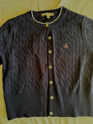 Женский кардиган Brooks Brothers темно-синий тяжелый хлопок, размер L, белые трубки - Изображение 1 из 4