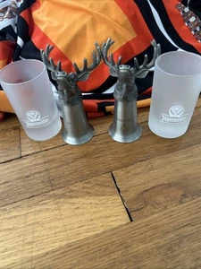 Jagermeister Buck Stag Head Shot Glasses Pewter Stainless Barware Large Shot - Picture 1 of 12