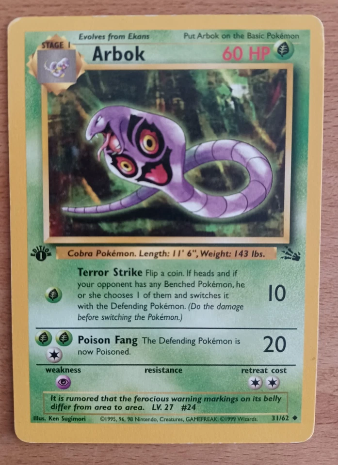 Pokemon Karte Arbok 31/62 Fossil 1. Edition englisch - Bild 1 von 2