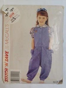 Jumpsuit Overalls Blouse Girls 4 5 6 McCalls Stitch N Save 5510 Sewing Pattern - Picture 1 of 7