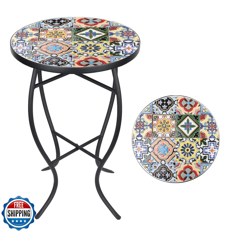 Приставной столик VCUTEKA с мозаикой, круглый столик 21 дюйм с керамикой 14 дюймов T - Изображение 1 из 1