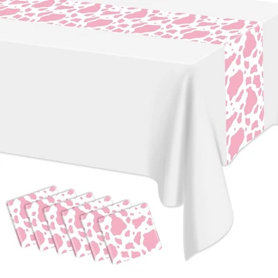 6 Pcs Cow Print Table Runner, 14 x 108 in Pink and White Cow Table Runner Far... - Image 1 of 4