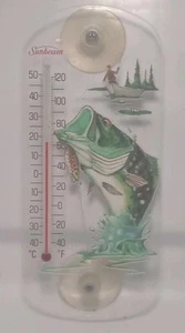 VTG 90's Sunbeam Made In U.S.A. Plastic Hanging Thermometer Bass Fishing Nature - Picture 1 of 9