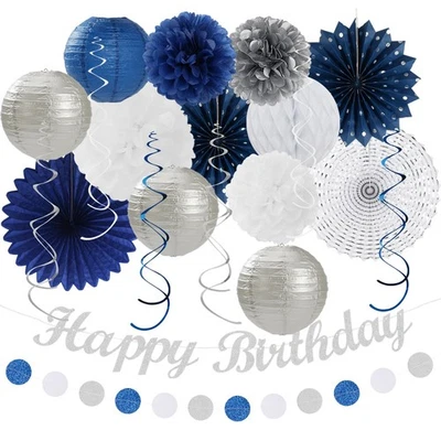Azul marino-blanco astilla fiesta de cumpleaños-decoraciones - 21 piezas hombres niños adultos feliz... Foto 1 de 4
