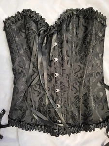Women's Boned Lace-Up Overbust Bustier Burlesque Basque Costume Satin Corset L - Picture 1 of 6