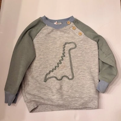 Sudadera con apliques de dinosaurio para niños cuello redondo azul claro botones talla 18M Dino Foto 1 de 4