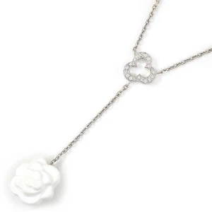 CHANEL Necklace Camellia Swing Drop White Agate Diamond 750(18K) White Gold - Picture 1 of 8