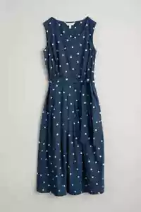 VESTIDO EX SEAS4LT ALGODÓN POPELINA AZUL MARINO SPOT FIT Y ACAMPANADO NUEVO (ref 428) OFERTA - Imagen 1 de 3