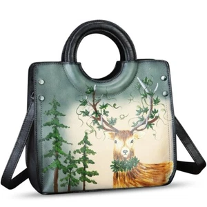 Genuine Leather Purses and Handbags for Women Hand Painted Tote Shoulder Bag - Picture 1 of 7