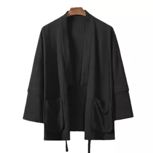 Giacca Kimono Uomo Giapponese Lino Cardigan Top Baggy Cappotto Casual Cappotto Accappotto Abbigliamento - Foto 1 di 9