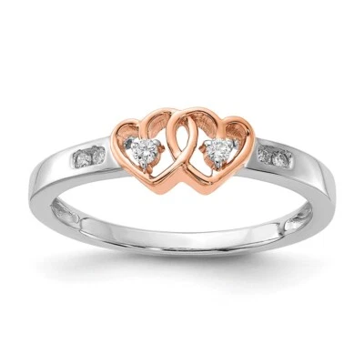 10k Two-Tone Gold Polished Diamond Double Heart Ring for Women Size 7 - Image 1 of 4
