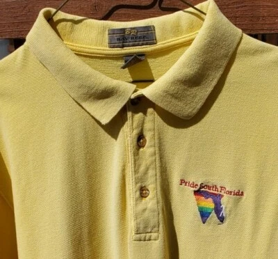 VTG GAY PRIDE SOUTH FL POLO SHIRT BAY REEF BRAND MENS SIZE L YELLOW GOLF POLO Foto 1 de 4