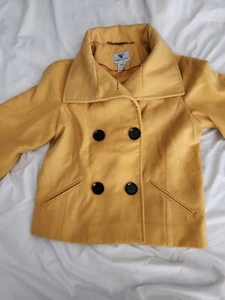 Worthington Coat Short Cropped Yellow Pea Coat Size Medium Jacket - Picture 1 of 7