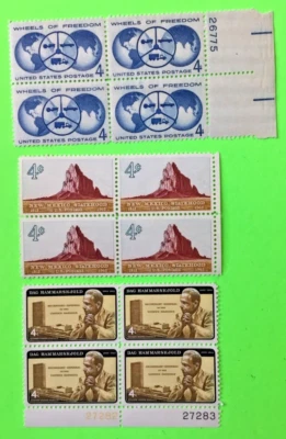 Lot of 3 Historical 4 cent  Blocks US Stamps from 1960-1962 + LOW ship - Image 1 of 4
