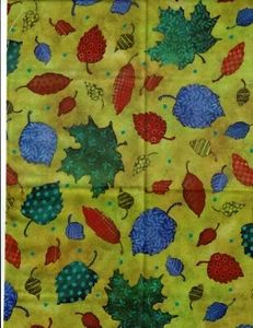 Telas QT hojas multicolores sobre fondo verde fuera de uso 1 cuarto de grasa - Imagen 1 de 1