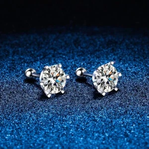 3.5-6mm D VVS1 Moissanite Stud Earrings Screw Back 925 Silver Platinum Plated - Picture 1 of 12