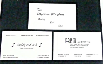3 Buddy Holly Business Cards, Facsimile Reproductions of the Original Cards - Image 1 of 4