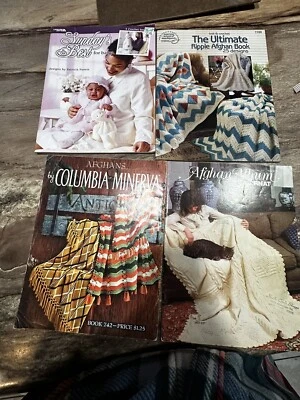Afghans Knit & Crochet Patterns Instructional Books Vintage Lot Of 4 - Image 1 of 4