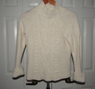 Lord &amp; Taylor Beige Wool Nylon Aran Fisherman Mock Pullover Sweater XS