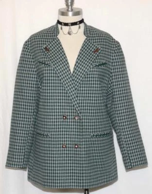 CHAQUETA ABRIGO DE INVIERNO VERDE Y GRIS a cuadros ~ LANA 16 L para mujer caza alemana Foto 1 de 4