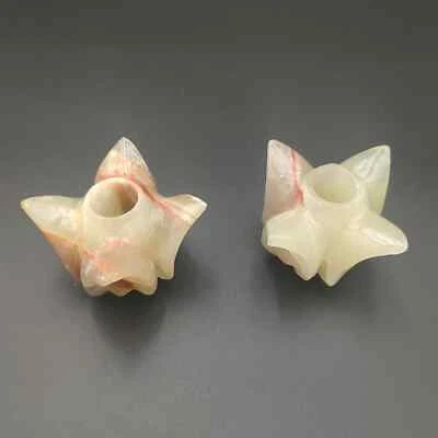 Par de candelabros de flores de ónix tallado a mano piedra tulipán de colección Foto 1 de 4