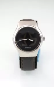 Montre pour homme Fossil Big Tic acier inoxydable St cuir argenté marron 50 m quartz noir bat - Photo 1 sur 6