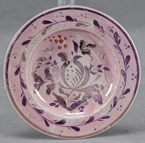 British Pink Luster Floral & Red Grapes Pearlware Cup Plate Circa 1820-1840s - Picture 1 of 11