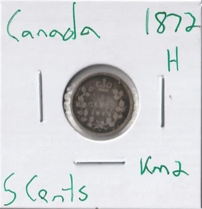 Moneda Canadá 5 Céntimos 1872 H KM2, Plata - Imagen 1 de 4