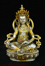 Old Buddhism Temple Tibet Silver Gilt Yellow Jambhala Wealth God Buddha Statue