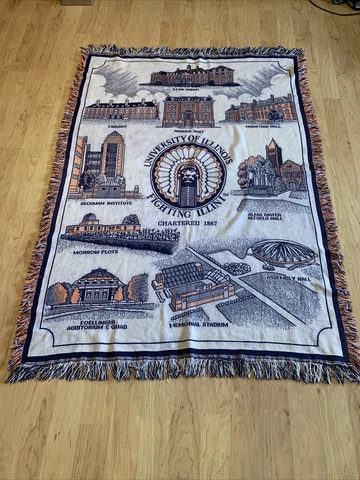 VTG University of Illinois Campus Builder Throw Blanket 60" x 48” Has Wear READ! Cover