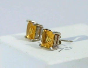 Silver by mail Earrings Amber Retro' Studs Griffes Emerald Cut Pre-loved Wth Box - Imagen 1 de 3
