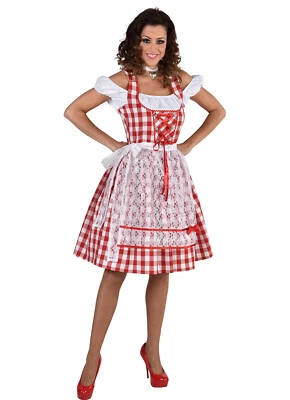 Oktoberfest DIRNDL DE LUJO, cuadros rojos - longitud más larga, XS-XXL Foto 1 de 2