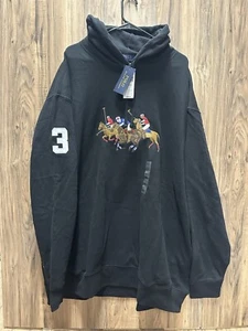 Polo Ralph Lauren Men's Black Triple Pony Graphic Fleece Pullover Hoodie Sz 3XL - Picture 1 of 8