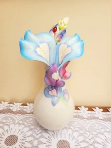 Franz Porcelain Large Blooming Bluebonnets Ladybird Vase FZ02250 - Picture 1 of 11