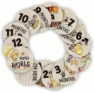 7 Double Sided Winnie The Pooh Wooden Milestone Cards For Baby Photos - Picture 1 of 5