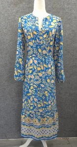 Loft Maxi Dress Womens Medium Pullover Long Sleeve Blue Floral Peasant Cottage - Picture 1 of 14