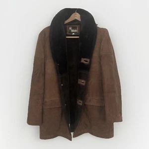 Giacca vintage anni 70 uomo 38 pelle scamosciata foderata shearling scialle cappotto Marlboro - Foto 1 di 22