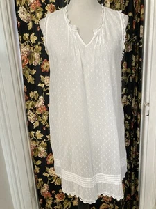 Sigrid Olsen Sleepwear Crochet Trim Cotton Sleeveless Nightgown Womens Size M - Picture 1 of 9