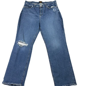 Pantalones de mezclilla Lee vintage desgastados para mujer 16 azul medio tiro alto pierna recta Y2K - Imagen 1 de 12