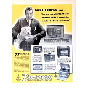 Radios 1940 Print Ad Emerson Radios Gary Cooper Endorsement 11"X14" - Picture 1 of 3