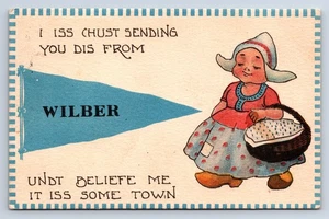 Vintage Postcard Wilber NE Dutch Girl Pennant Greeting to Broughton KS V6 - Picture 1 of 2