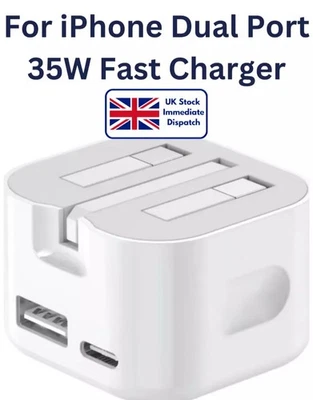 FAST CHARGING Dual Port Plug 35W - Type C & USB A Charger Adapter for UK Devices - Image 1 of 4