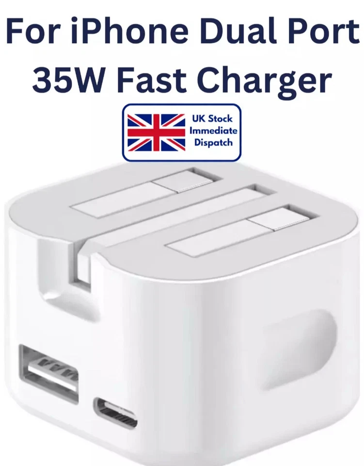 FAST CHARGING Dual Port Plug 35W - Type C & USB A Charger Adapter for UK Devices - Image 1 of 4