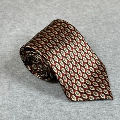 Corbata Stonehenge Roja 100% Seda Geométrica Verde Estampado Paisley Hecha a Mano Foto 1 de 4