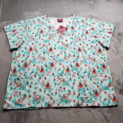 Divine Curves V-neck Top Reindeers and Owls Holiday Mint Green 2 Pckts Wmn Sz 3x - Image 1 of 4