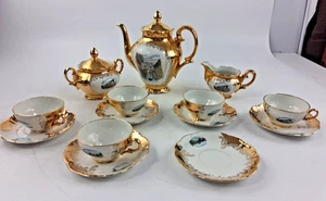 Vintage German Bavarian Gold & White Porcelain Tea/coffee set depicting Venice - Picture 1 of 10