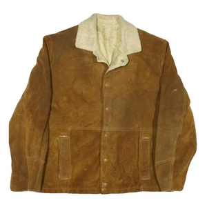Herren Braune Leder Shearling Knopf Jacke M Wildleder Wolle Kragen Freizeit - Bild 1 von 6