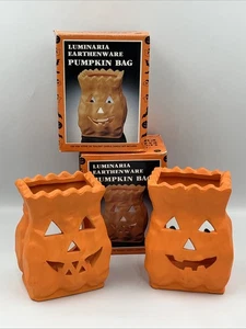 Par De Vintage Cerámica Jack-O-Lantern Bolsa Candelabro Halloween Luminaria - Imagen 1 de 16