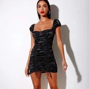NWT Motel Rocks Sinora Ruched Bodycon Cocktail Dress Black Rose Flock Size Large - Picture 1 of 23