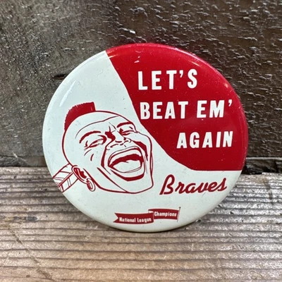 1958 Milwaukee Braves Campeones de la Liga Nacional "Let's Beat Em' Again" Pin Button Foto 1 de 4